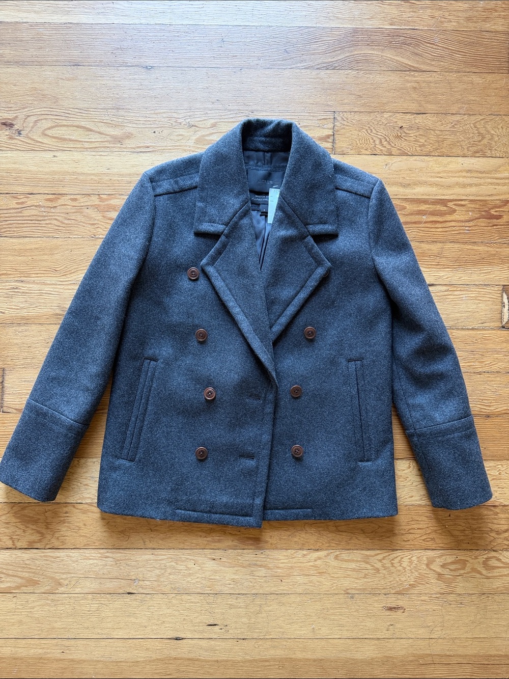 J. Crew Melton Double-Breasted Wool Peacoat - Charcoal Gray size 0 NWT